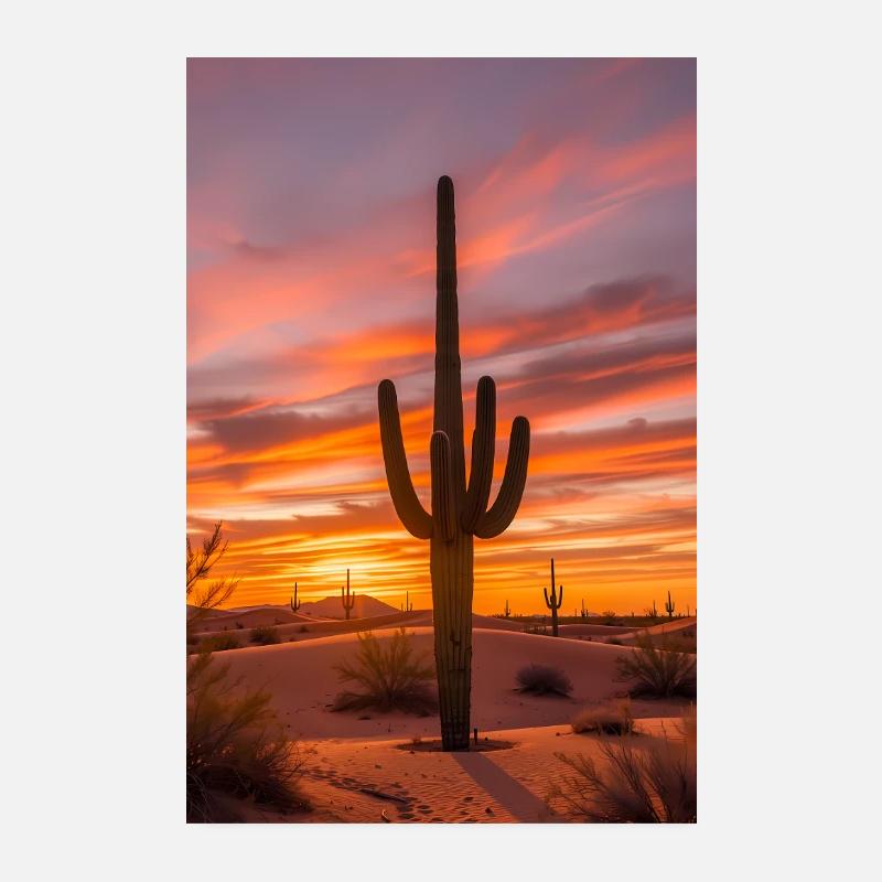 Désert de Cactus Arizona Nature Coucher de soleil Poster 20 x 30 cm