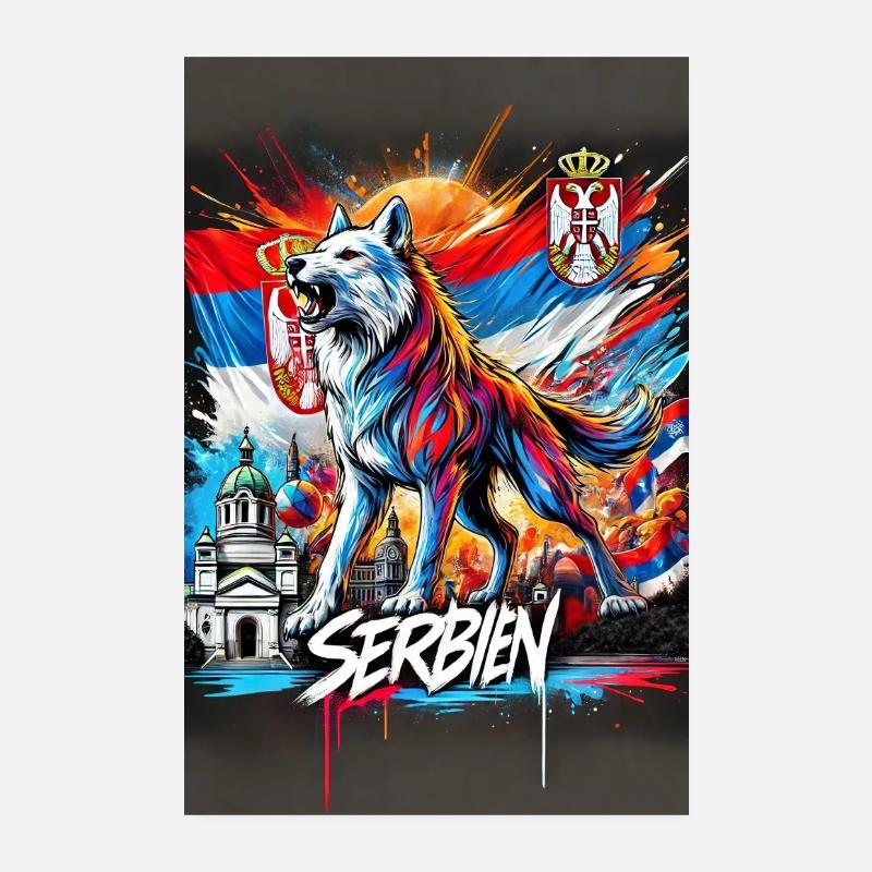 Conception du drapeau national du loup de Serbie Poster 20 x 30 cm