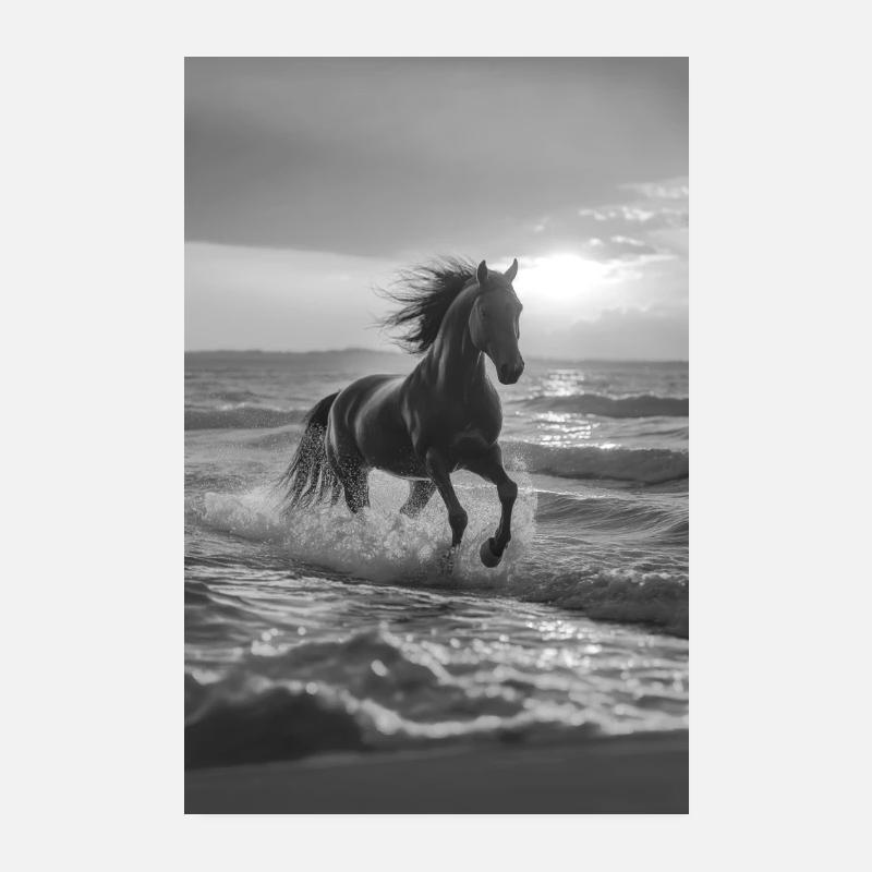 Pferd am Strand - Poster 20x30 cm - Weiß