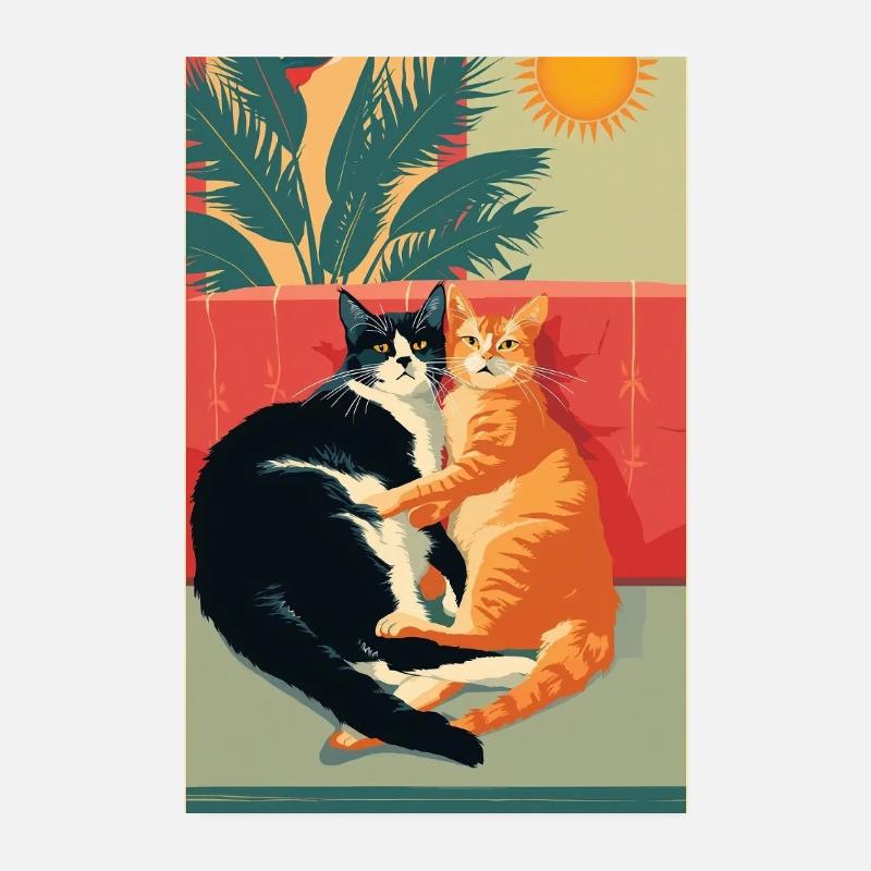 Deux chats dans un moment rétro Poster 20 x 30 cm