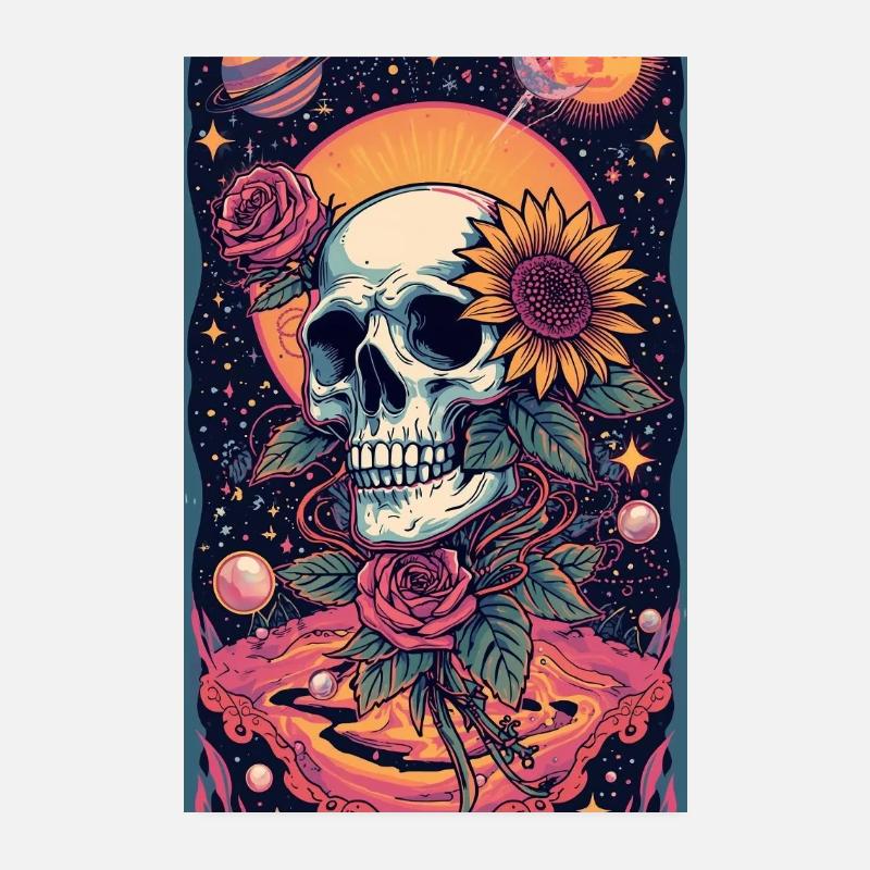 Skull and Space Flower Poster 8" x 12" (20x30 cm)