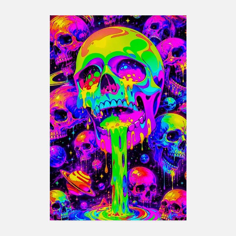 Squelettes néon psychédéliques Poster 20 x 30 cm
