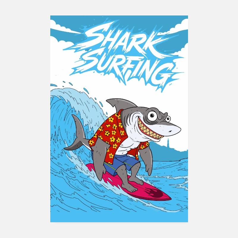 Surf sur les requins Poster 20 x 30 cm