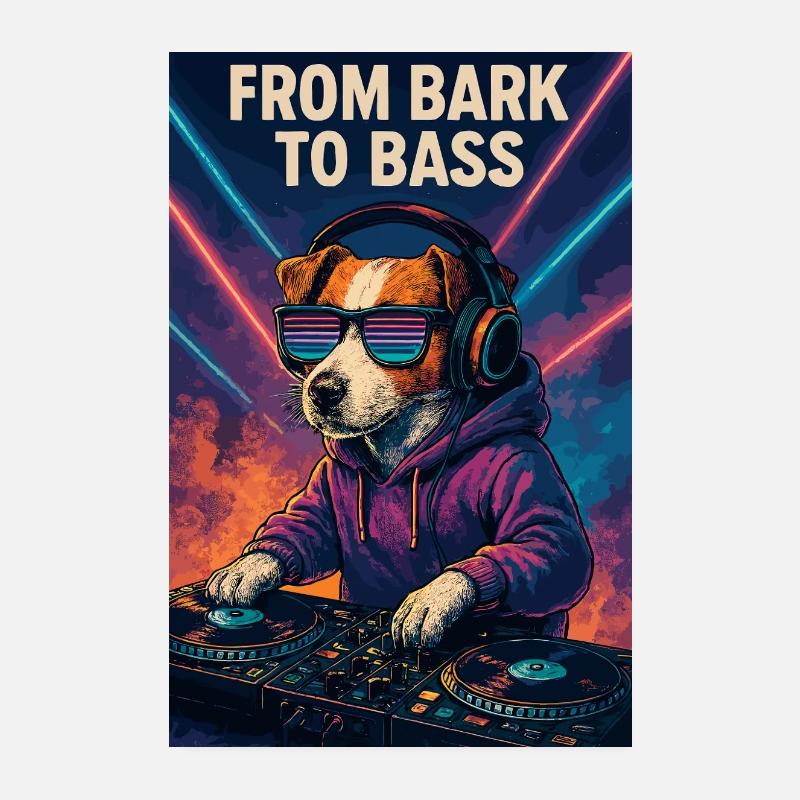 Jack Russell Terrier DJ Turntables Bass Techno Poster 20x30 cm