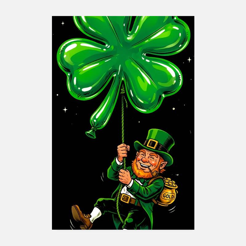 Leprechaun irlandais d’Irlande avec trèfle à quatre feuilles Poster 20 x 30 cm
