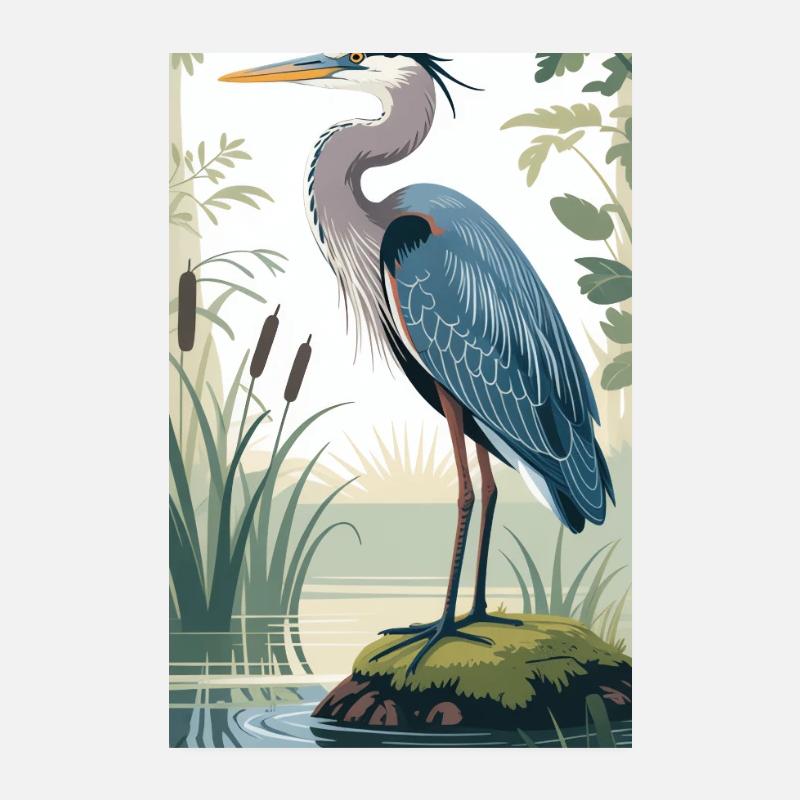 Junger Graureiher im Naturdesign Poster 20x30 cm