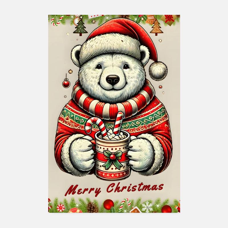 Weihnachtlicher Eisbär mit heißer Schokolade Poster 20x30 cm