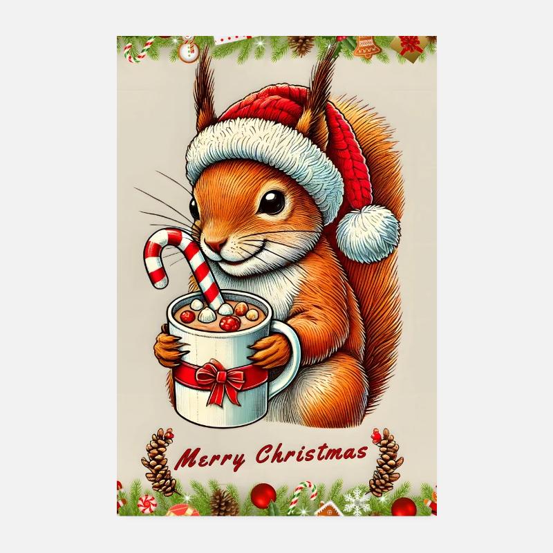 Weihnachts-Eichhörnchen mit heißer Schokolade Poster 20x30 cm
