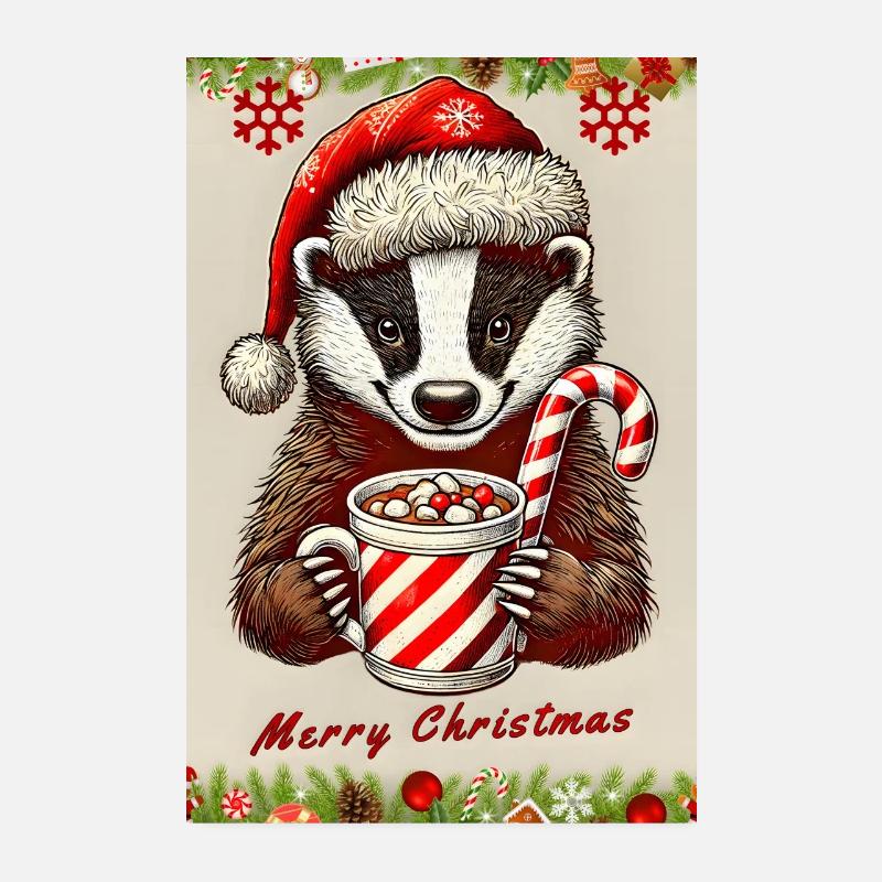 Blaireau de Noël au chocolat chaud Poster 20 x 30 cm
