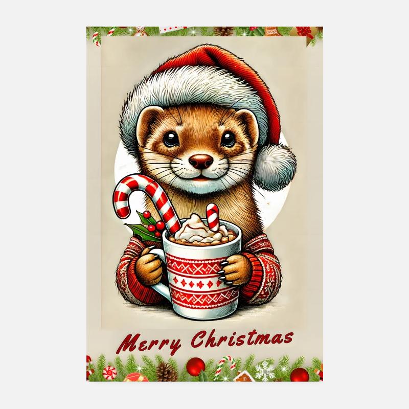 Martre de Noël au chocolat chaud - Poster 20 x 30 cm - blanc