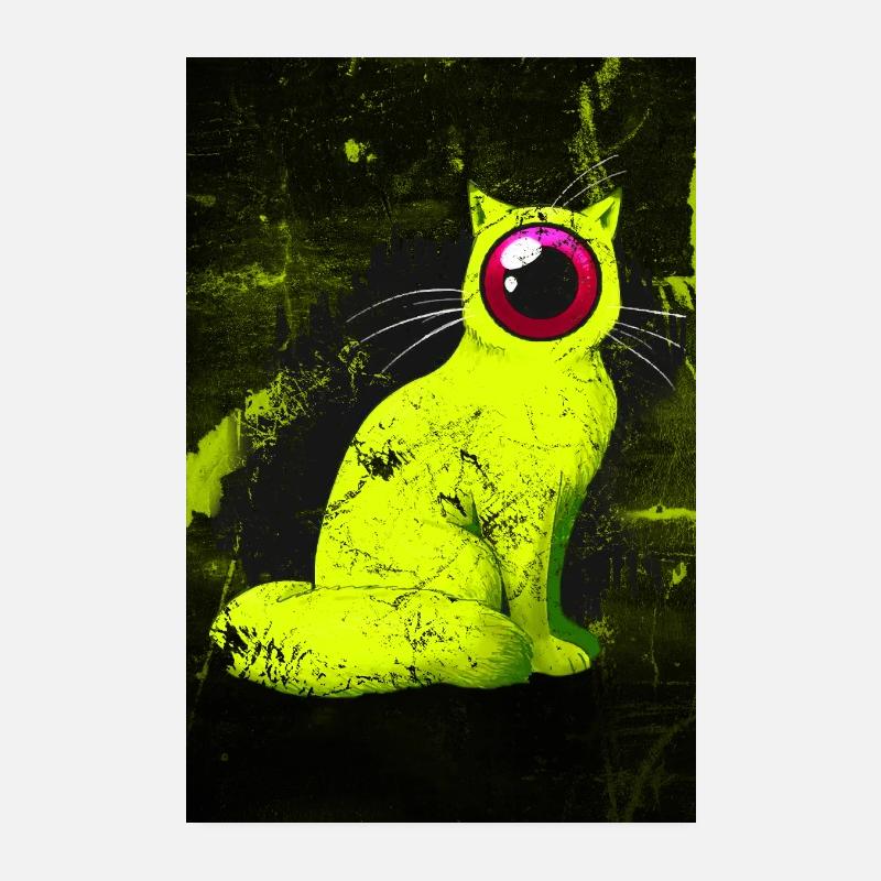 Affiche bizarre de chat de Cyclope de One-eyed (jaune) Poster 20 x 30 cm