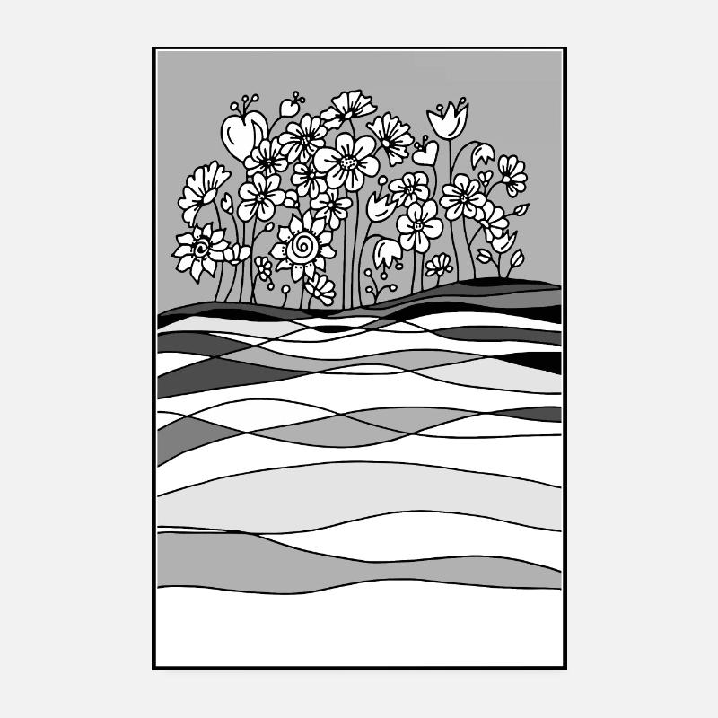 paysage avec des fleurs - Poster 20 x 30 cm - blanc