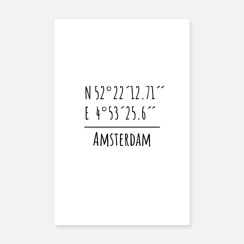 Minimal Poster Amsterdam coordinates Poster 8" x 12" (20x30 cm)