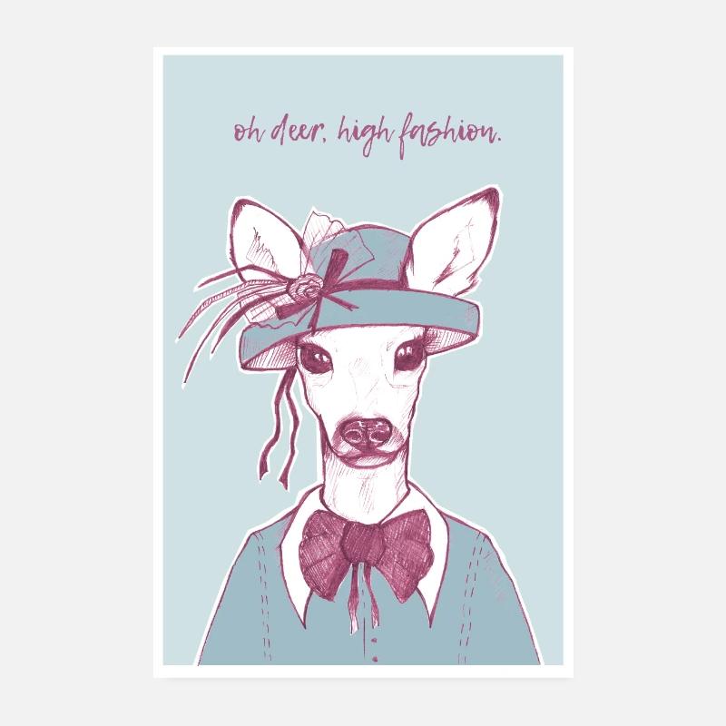 Oh Deer - Bleu - Poster 20 x 30 cm - blanc
