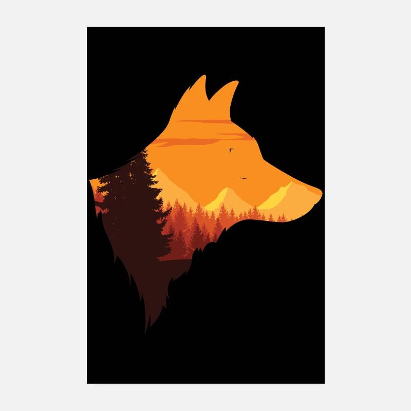 Wolfskopf Silhouette | Rudel Mond Wolf Geschenk Poster 20x30 cm