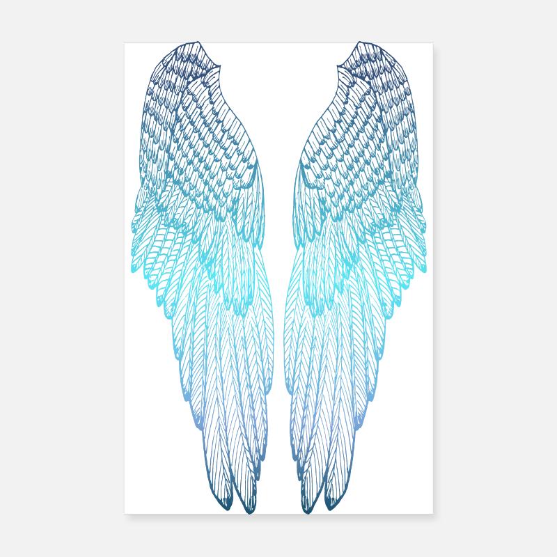 Long Blue Angel Wings Poster 8" x 12" (20x30 cm)