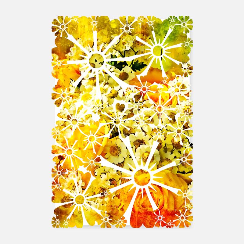 Blumen Strauß Rosen Gänseblümchen gelb Wasserfarbe Poster 20x30 cm