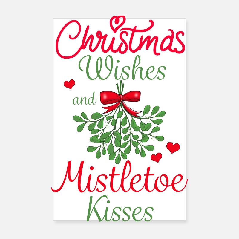 Affiche de voeux de Noël et bisous de gui Poster 20 x 30 cm
