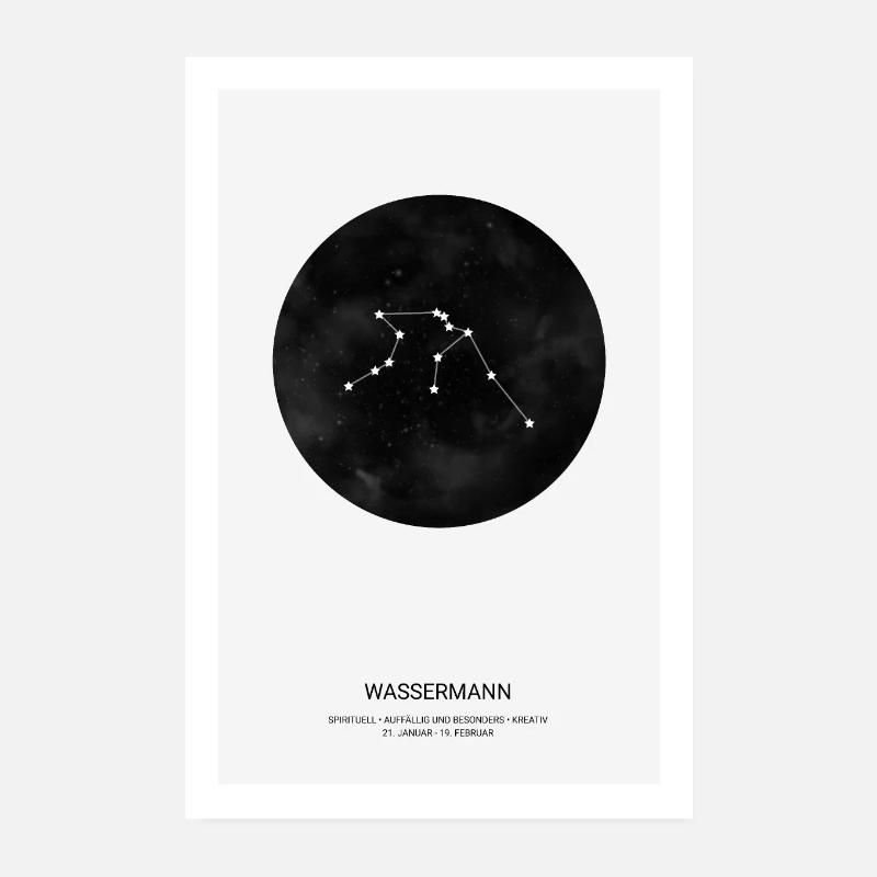 Sternzeichen Wassermann Tierkreiszeichen Plakat - Poster 20x30 cm - Weiß