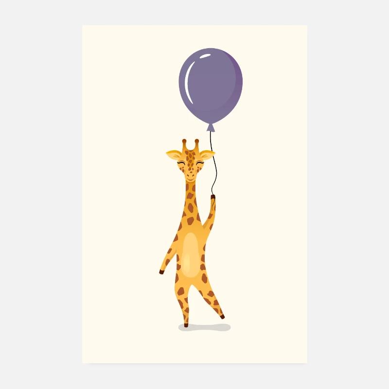 Giraffe Balloon Illustration Poster 8" x 12" (20x30 cm)