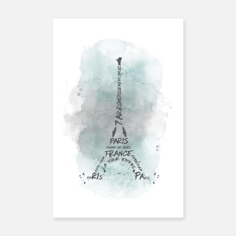 Typographie Tour Eiffel | Aquarelle turquoise Poster 20 x 30 cm