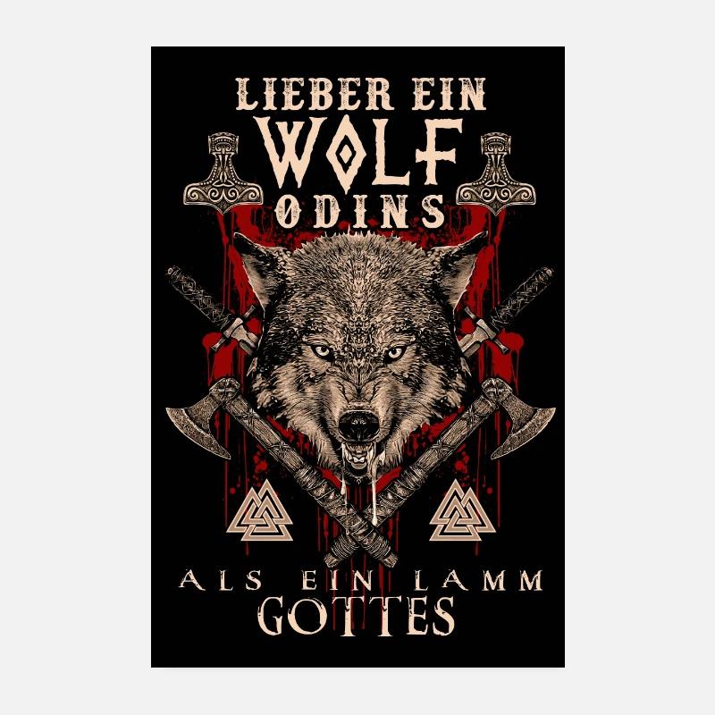 Style Wolf von Odin mit Wikinger Äxten Geschenk Poster 20x30 cm