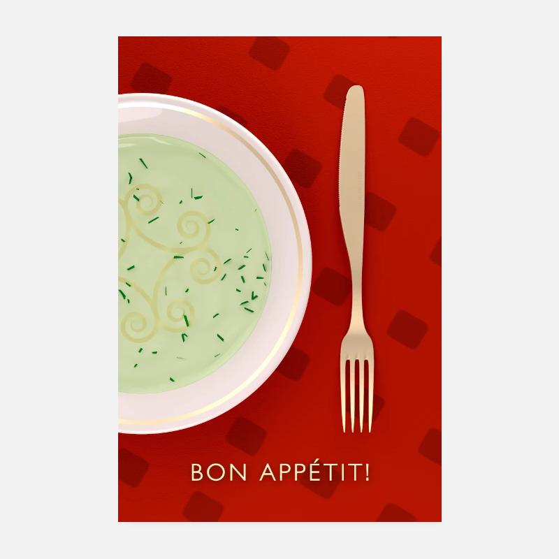 Bon Appétit Gabel Messer Teller - Poster 20x30 cm - Weiß