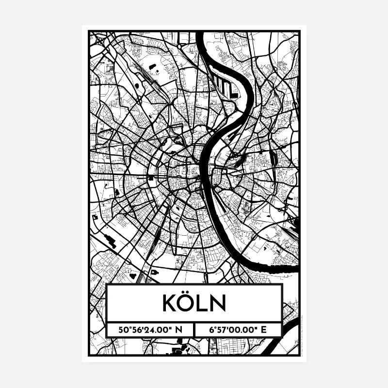 Köln – Stadtplan Poster City Map (Retro) - Poster 20x30 cm - Weiß
