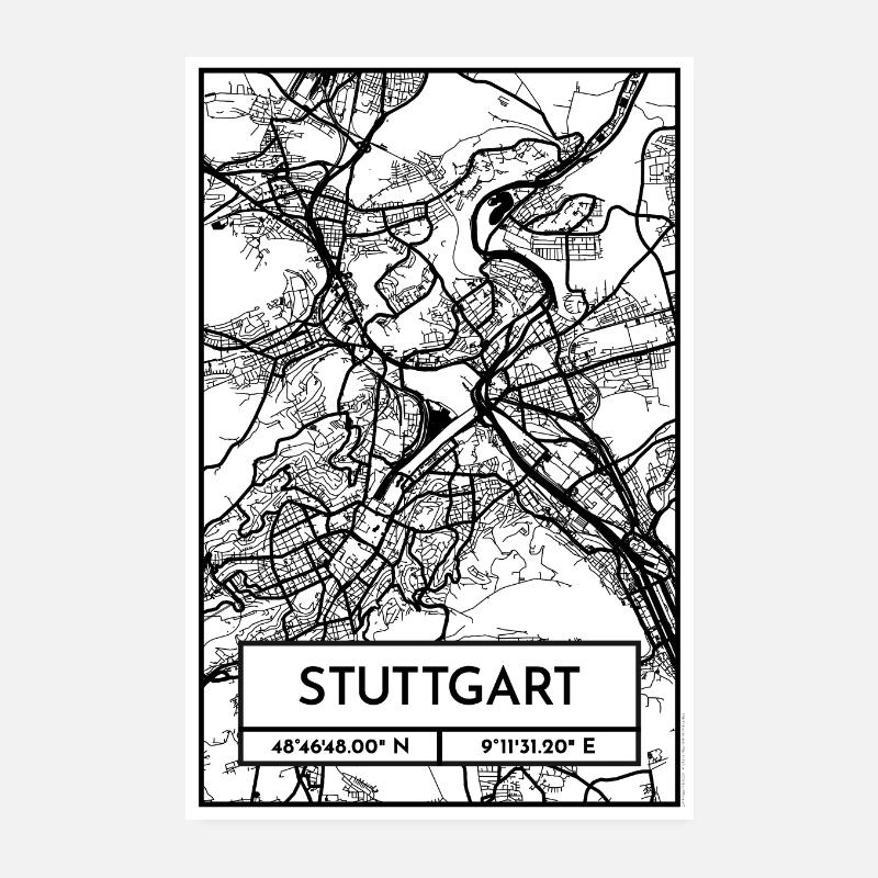 Stuttgart – Stadtplan Poster City Map (Retro) - Poster 20x30 cm - Weiß