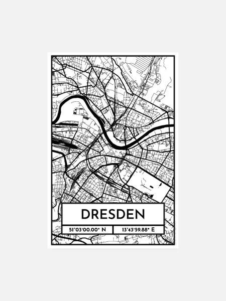 Dresden – Stadtplan Poster City Map (Retro) - Poster 20x30 cm - Weiß