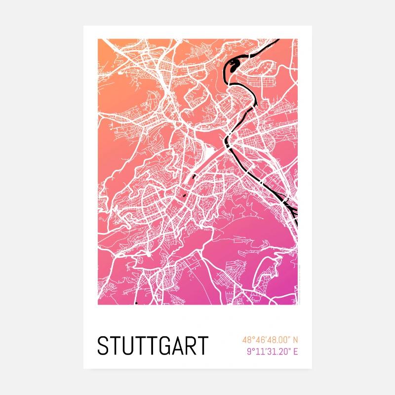 Stuttgart – Stadtplan Poster City Map (Gradient) - Poster 20x30 cm - Weiß