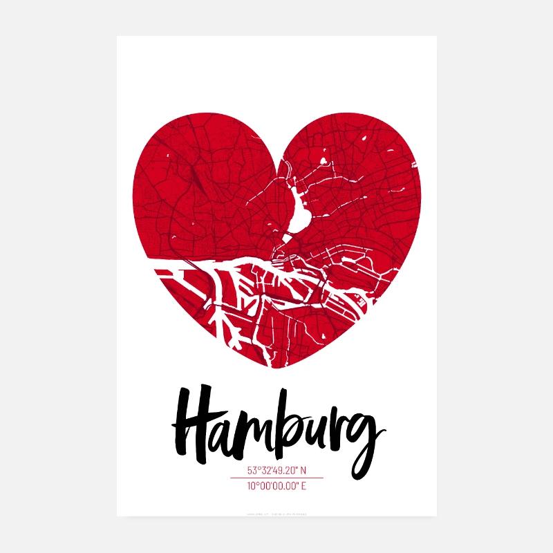 Hamburg - City Map Map Map (Heart) Poster 8" x 12" (20x30 cm)
