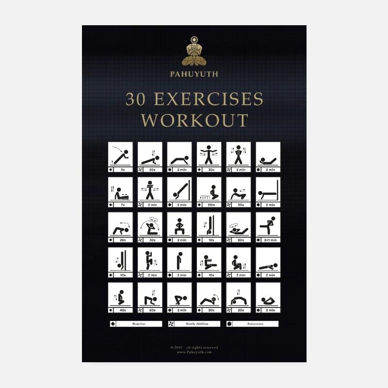 Pahuyuth 30 Exercises Workout - Poster 20x30 cm - Weiß