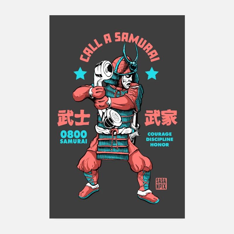 Samurai Retro Fun - Poster 20x30 cm - Weiß