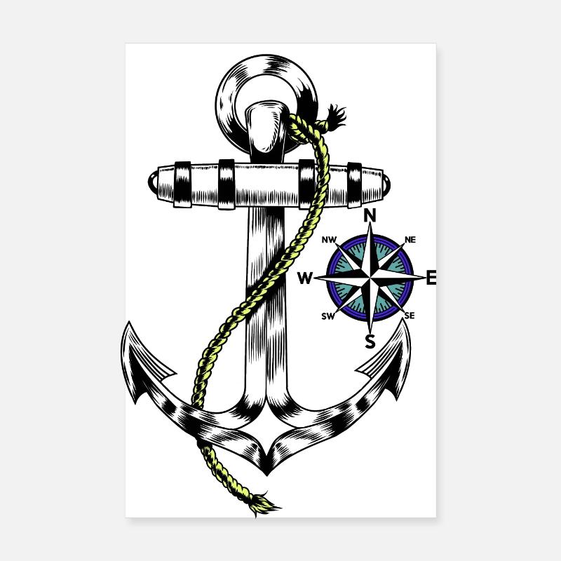 Maritim Anchor Windrose Compass Direction Poster 8" x 12" (20x30 cm)