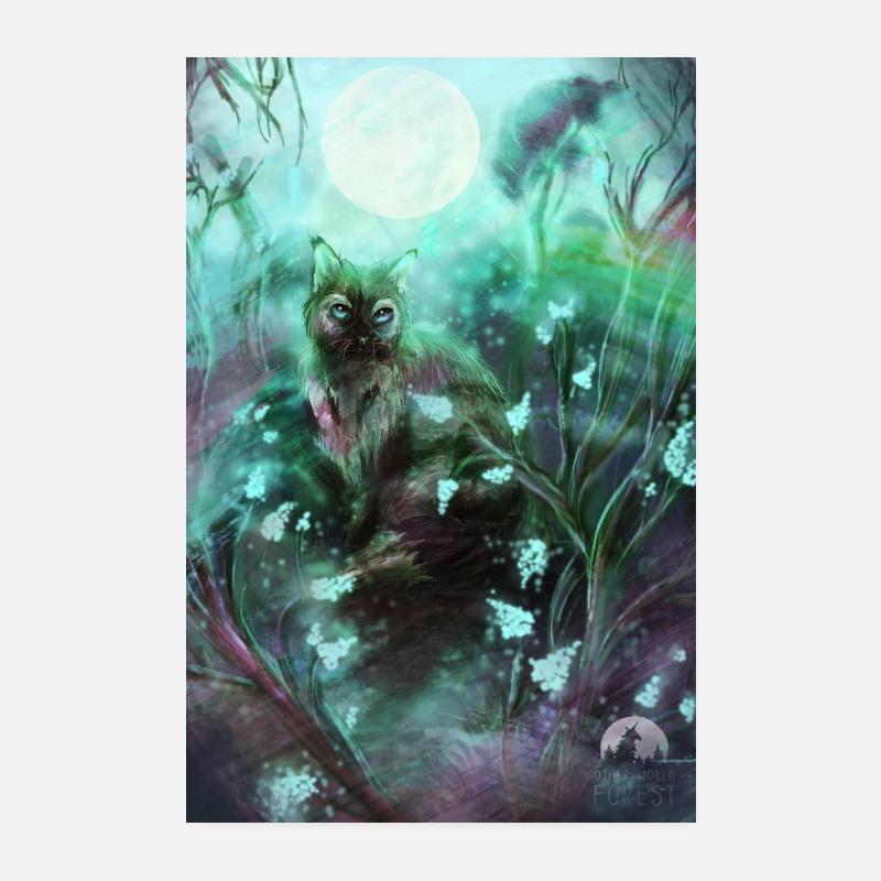 Chat de la forêt dans la forêt magique - Poster 20 x 30 cm - blanc