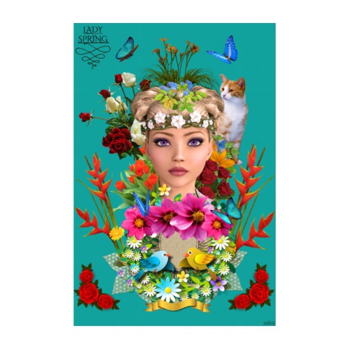 Poster - Lady spring - couleur bleu ocean - Poster 20 x 30 cm