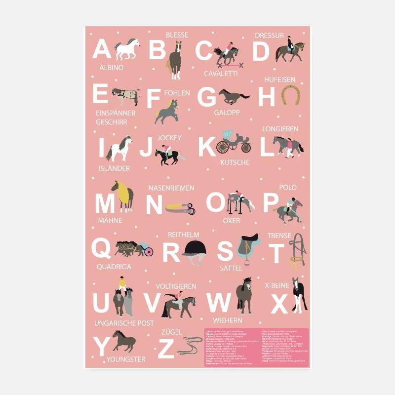 Pferde Poster ABC Alphabet Poster Einschulung - Poster 20x30 cm - Weiß