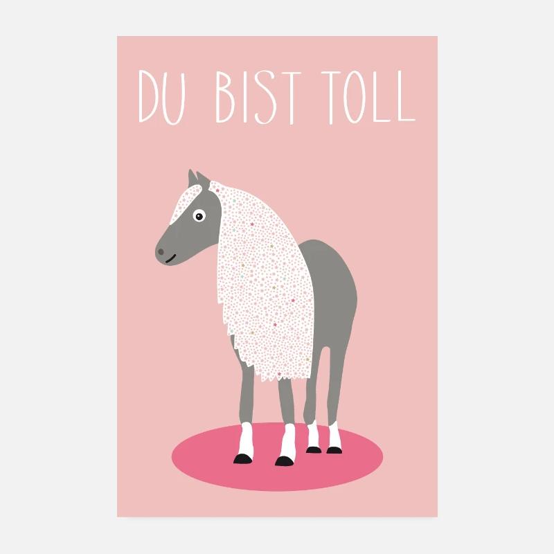 Kinder Poster Pferd Kinderzimmer Mädchen Geschenk - Poster 20x30 cm - Weiß