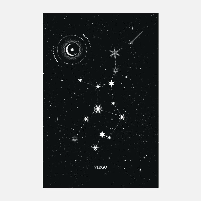 Zodiac Sign Virgo Moon Wicca Crescent Galaxy Poster 8" x 12" (20x30 cm)