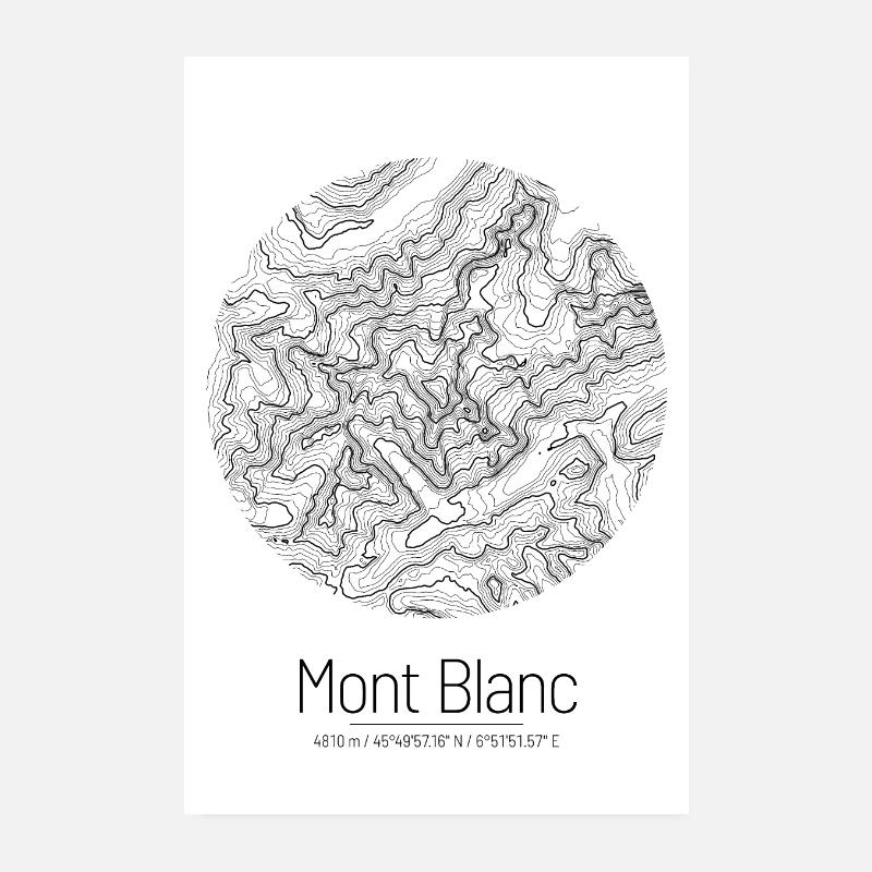 Mont Blanc | Map topography (minimal) Poster 8" x 12" (20x30 cm)