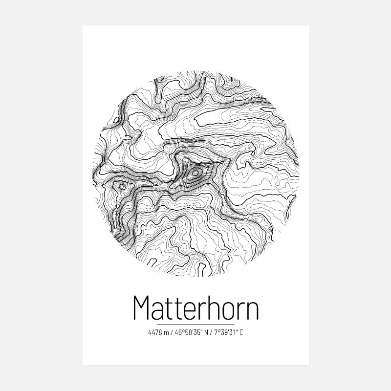 Matterhorn | Map topography (minimal) Poster 8" x 12" (20x30 cm)