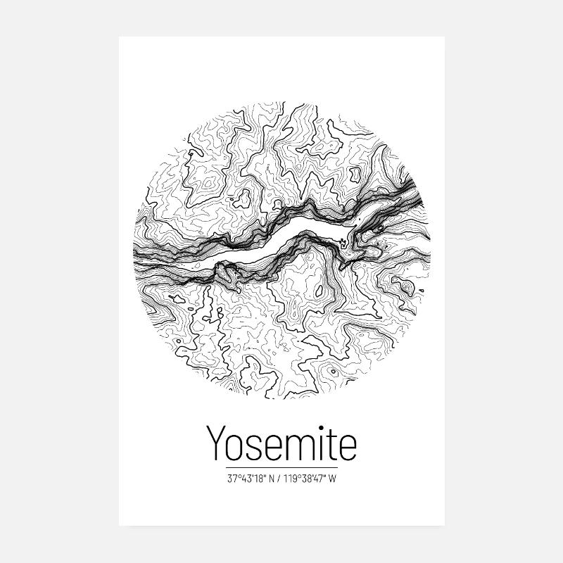 Vallée de Yosemite | Topographie de la carte (minimale) Poster 20 x 30 cm