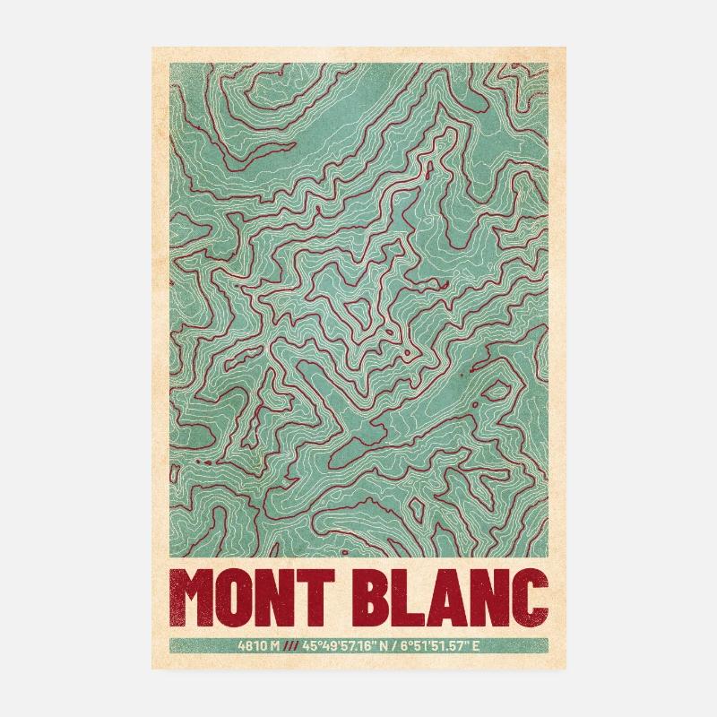 Mont Blanc | Map topography (retro) Poster 8" x 12" (20x30 cm)