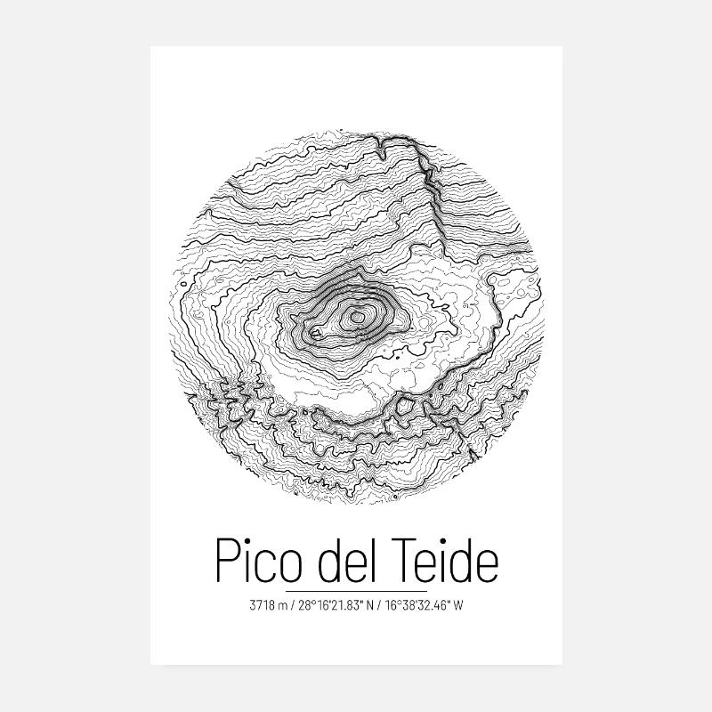 Pico del Teide | Map topography (minimal) Poster 8" x 12" (20x30 cm)