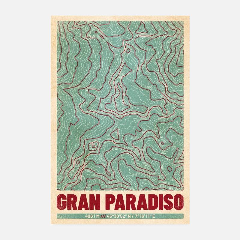 Gran Paradiso | Landkarte Topografie (Retro) Poster 20x30 cm