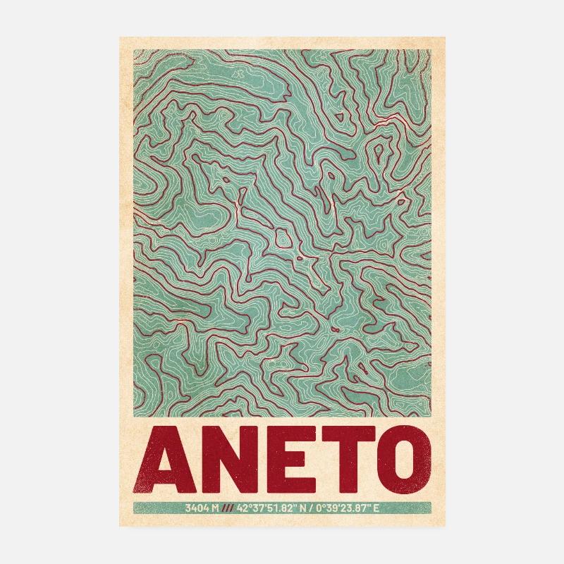 Aneto | Map topography (retro) Poster 8" x 12" (20x30 cm)