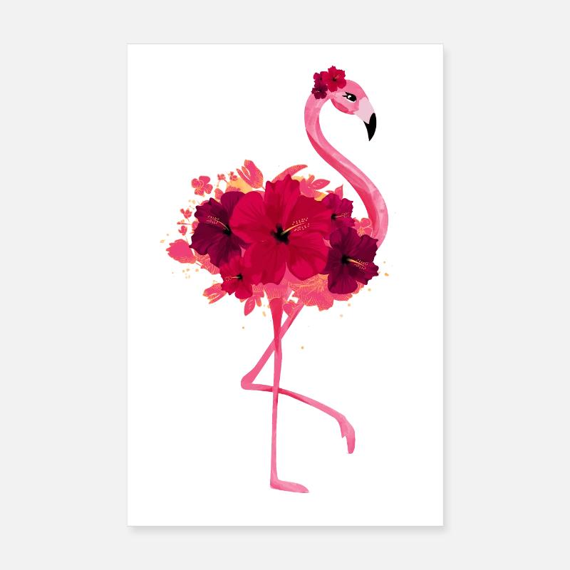 Flamant rose - Poster 20 x 30 cm - blanc