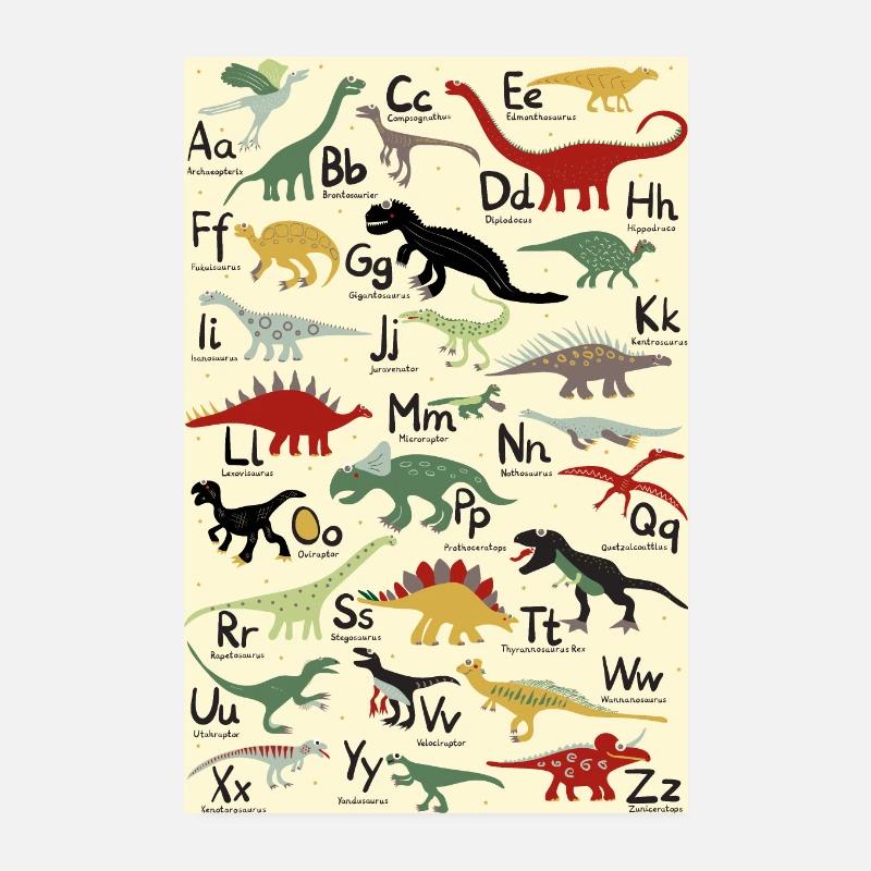 ABC Poster mit coolen Dinosauriern von A-Z Poster 20x30 cm