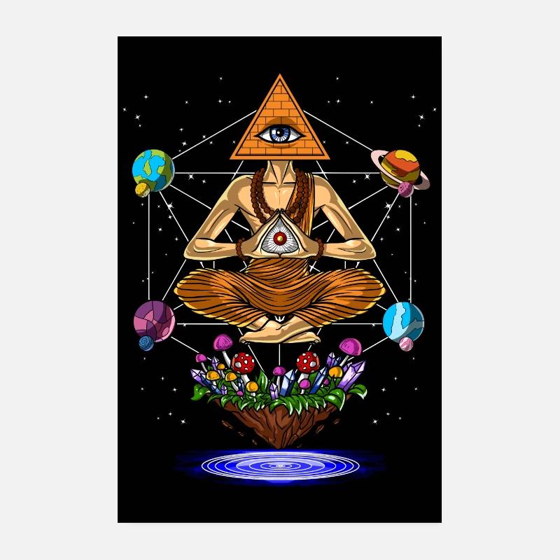 Psychedelic Magic Mushroom Buddha Pyramid Poster 8" x 12" (20x30 cm)